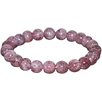 Natural  Strawberry Quartz Gemstone round 8mm smooth 7inch Beads Stretchble bracelet crystal healing energy stone bracelet for Women & Men Adjustable Size CHIK-STRD-76275