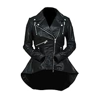 LP-FACON Allison Hargreeves Umbrella Black Frock Leather Jacket - Women Peplum Real Leather Jacket Emmy Raver Lampman