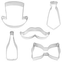 Handsome Gents Cookie Cutters, Bow Tie, Top Hat, Moustache, Champagne Bottle, Neck Tie, 5-Piece Set,Multicolor