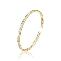 14 Ct Diamond Bangle Bracelet, 14k Yellow Gold Open Cuff, Pave Set Natural Diamonds HI/SI