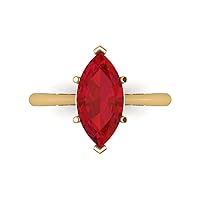 Clara Pucci 2.45ct Marquise Cut Solitaire Simulated Red Ruby 6-Prong Classic Designer Statement Ring Solid 14k Yellow Gold for Women