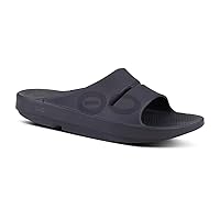 OOFOS OOahh Slide, Matte Black Logo - Lightweight Recovery Footwear - Reduces Stress on Feet, Joints & Back - Machine Washable Women’s Size 13