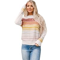 Poppy Stripe Long Sleeve Round Neck Sweater - Women's Long Sleeve Sweater