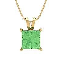 Clara Pucci 2.50 ct Princess Cut Genuine Green Simulated Diamond Solitaire Pendant Necklace With 16