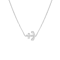 925 Sterling Silver Side ways Adjustable Mini CZ Cubic Zirconia Simulated Diamond Nautical Ship Mariner Anchor Necklace Sparkle Cut Cable 18 Inch Jewelry for Women