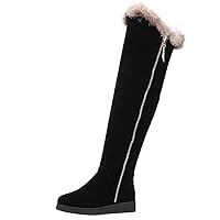 Women Over The Knee Boots Fall Winter Black Suede Side Zipper Fashion Warm Elegant Long Boots