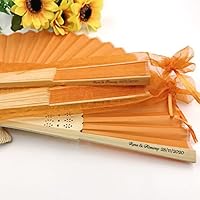 Personalized Fans for Wedding Favors,Custom Fans,Handheld Paper Fans Paper Folding Fans with Bamboos for Wedding Gift, Party, Home, DIY,Bride (Orange,24pcs)