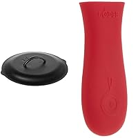 Lodge L10SC3 Cast Iron Lid, 12-inch & Silicone Hot Handle Holder - Red Heat Protecting Silicone Handle for Cast Iron Skillets with Keyhole Handle