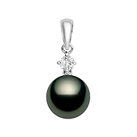 Black Tahitian Cultured Pearl Pendant AAAA Quality 18k White Gold with Diamond - PremiumPearl