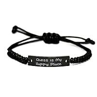 Love Chess, Chess is My Happy Place., Holiday Black Rope Bracelet for Chess