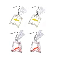 2 Pairs Funny Goldfish Earrings Water Bag Shape Dangle Hook Earrings Charm Jewelry Gift Earrings for Women Girls, Resin, n/c