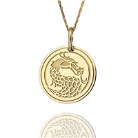 14K Solid Gold Dragon Pendant, Chinese Mythology Necklace