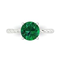 Clara Pucci 1.95ct Round Cut Solitaire Rope Twisted Knot Simulated Green Emerald 4-Prong Classic Statement Ring 14k White Gold for Women