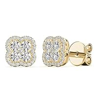 The Diamond Deal 18kt White Gold Womens Floral Shape Cluster Stud VS Diamond Earrings 0.69 Cttw