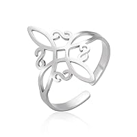 kkjoy Stainless Steel Witches Knot Ring Openworked Celtic Knot Adjustable Open Finger Rings Amulet Jewelry For Women