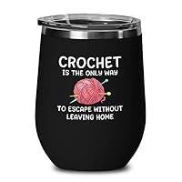 Crochet Black Wine Tumbler 12oz - escape without leaving home - Hand Knitting Amigurumi Vintage Style Crochet Projects Crafts Crocheter Mom Gifts