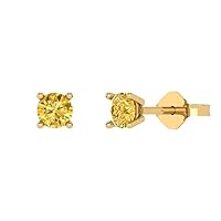 0.44cttw Round Cut Solitaire Genuine Canary Yellow Simulated Diamond Unisex Designer Stud Earrings 14k Yellow Gold Push Back