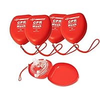 RS-6845-5 Pack of 5 Single Valve CPR Rescue Mask in Red Hard Case, Adult/Child Pocket Resuscitator with Elastic Strap, Air Cushioned Edges, 6.5x4.8x1.6 inches
