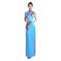 S- Grren Party Cheongsam Chinese Style Spring Long Evening Dress Oriental Woman Elegant Qipao