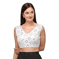 Aashita Creations Women's Sequences Silk Blouse with V Neck White Color_1369