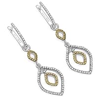 1.00 Carat Genuine White Diamond & Yellow Diamond .925 Sterling Silver Earrings