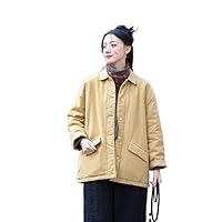 Women's Cotton Padded Linen Coats Chinese Style Tang Suit Quilted Lightweight Jacket Coat with Pockets