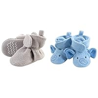 Hudson Baby Girl Cozy Fleece Booties 2-Pack, Light Gray Blue Elephant, 18-24 Months