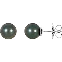 Palladium and 14k White Gold 08mm Round/near Round Polished Tahitian Cult Pearl Earrings Jewelry for Women