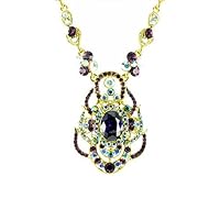 Purple on Gold Plated Large Gemstone Necklace