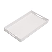 Glossy White Sturdy Acrylic Serving Tray with Handles-12x20 Inch-Serving Coffee Appetizer Breakfast-Kitchen Countertop Tray-Makeup Drawer Organizer-Vanity Table Tray-Ottoman Tray-Decorative Tray