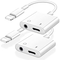 2 Pack Headphone Adapter for iPhone, 2 in 1 Lightning to 3.5mm Jack Adapter Aux Audio Dongle [with Apple MFi Certified] Earphone Converter Compatible with iPhone 14/13/12/11/XR/XS/Max/X/8