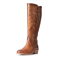 Frye Carson Piping Tall Boots for Women Made from Antiqued Pull-Up Leather with Western-Style Piping, Inside Zipper Closure, and Low Heel – 15