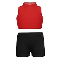 YiZYiF Kids Girls 2-Piece Gymnastics Dance Outfits Strappy Hollow Out Crop Tops and Booty Short Athletic Clothes Set