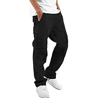 Mens Cargo Casual Joggers Athletic Hiking Pants Cotton Loose Straight Pockets Sweatpants for Men
