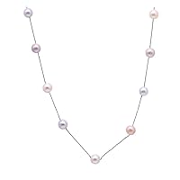 JYX Pearl Sterling Silver Station Necklace AA+ Quality 8mm Colorful Freshwater Cultured Pearl Necklace 18