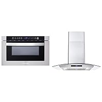 COSMO COS-12MWDSS 24 in. Built-in Microwave Drawer with Automatic Presets, Touch Controls & 668WRCS75 Wall Mount Range Hood with Ducted Exhaust Vent, 3 Speed Fan, 30 inches