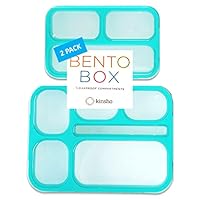 Bento Lunch-Box Set for Kids includes Snack Container | 6 and 3 Compartment Boxes Leakproof School Bentos or Meal Portion Control Containers BPA Free, Boys Girls Adults, Teal Large + MINI 2 pack