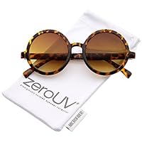 zeroUV Trendy Round Retro Sunglasses for Women, UV400 Vintage Horn Rimmed Neutral-Colored Lens 52mm (Tortoise/Amber)
