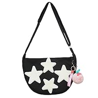 LAKEDREAM Star Pattern Y2K Corduroy Crossbody Bag Casual Tote Bag for Women Large Capacity Shoulder Bag Handbag