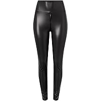 MAgill Matte Leather Trousers, Women Sexy Crotch Double Zipper Elastic High Waist Faux Leather Leggings, for Exercise Yoga