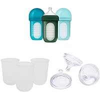 Boon NURSH Reusable Silicone Baby Bottles with Collapsible Silicone Pouch Design + Boon NURSH Silicone Replacement Nipples + Boon NURSH Reusable Silicone Replacement Pouches