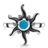 Turquoise Star Ring For Girls | Sterling Silver 925 With Oxidize Turquoise Round 4.00mm | For Girls To Enhance Your Beauty | Handmade Ring.