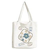 Flower Blue Chrysanthemum Stamp Shopping Ecofriendly Storage Canvas Tote Bag