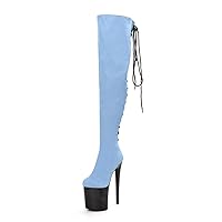 Crossdresser Blue 20cm High Heels Lace Up Nightclub 8Inch Strip Exotic Pole Dance Over The Knee Boots Gothic Sexy Fetish Shoes