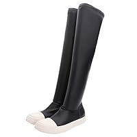 owen seak Women Over Knee High Boots Casual PU Leather Spring Female Stretch Long Flats Black Shoes