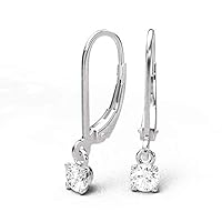 Crecida 0.70 Carat (ctw) 14 K White Gold Round shaped Lab-Grown White Diamond Lever back earring with VS1-VS2-GH