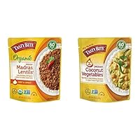 Tasty Bite Madras Lentils, Hot & Spicey (10oz, 6 PACK) + Indian Hot & Spicey Coconut Vegetables (10oz, 6 PACK) | Microwavable, Ready to Eat, Complete Your Meal