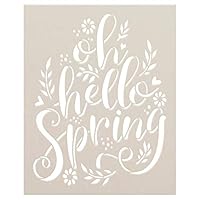 Oh Hello Spring Script Stencil with Flowers by StudioR12 | DIY Floral Farmhouse Home Decor | Craft & Paint Wood Signs | Select Size (7.5 x 6 inch)