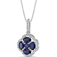 5.25 CT Oval Cut Created Blue Sapphire & Diamond Flower Pendant Necklace 14K White Gold Over