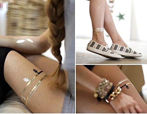 Temporary Tattoos,Metallic,5 Large Sheets Gold Silver Glitter, by WffDirect,80+ Color Flash Fake Waterproof Tattoo Stickers-For Adults or Kids